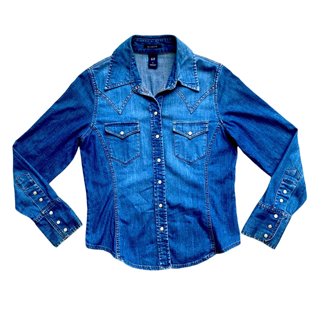 Gap Pearl Button Denim Jean Button Down Shirt Sz Small